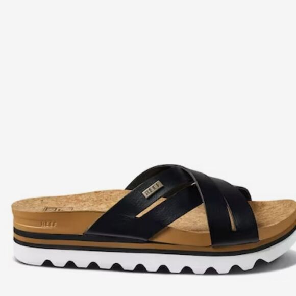 Reef Cushion Bloom Hi Slide Sandal- Black/Tan - Picture 2 of 8